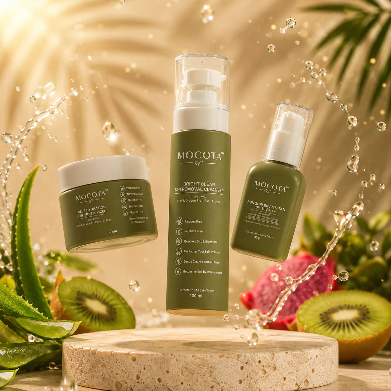 MOCOTA Daily Skincare Combo | Face Cleanser, Moisturizer & Sunscreen | Cleanses