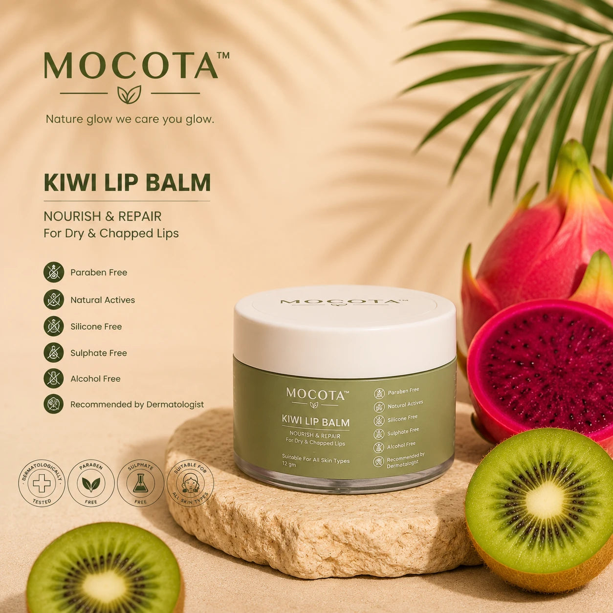 MOCOTA Kiwi Lip Balm | Cocoa Butter, Beeswax & Vitamin E | Moisturizing Lip Care