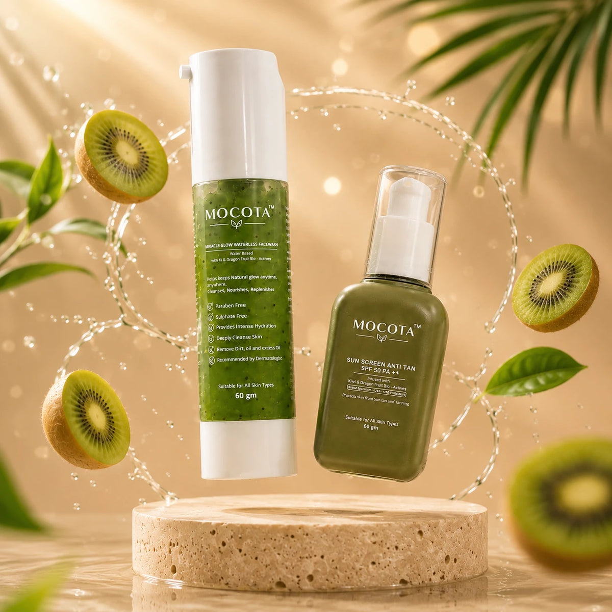 MOCOTA Waterless Facewash & Sunscreen Combo | No Water Required Face Cleanser wi