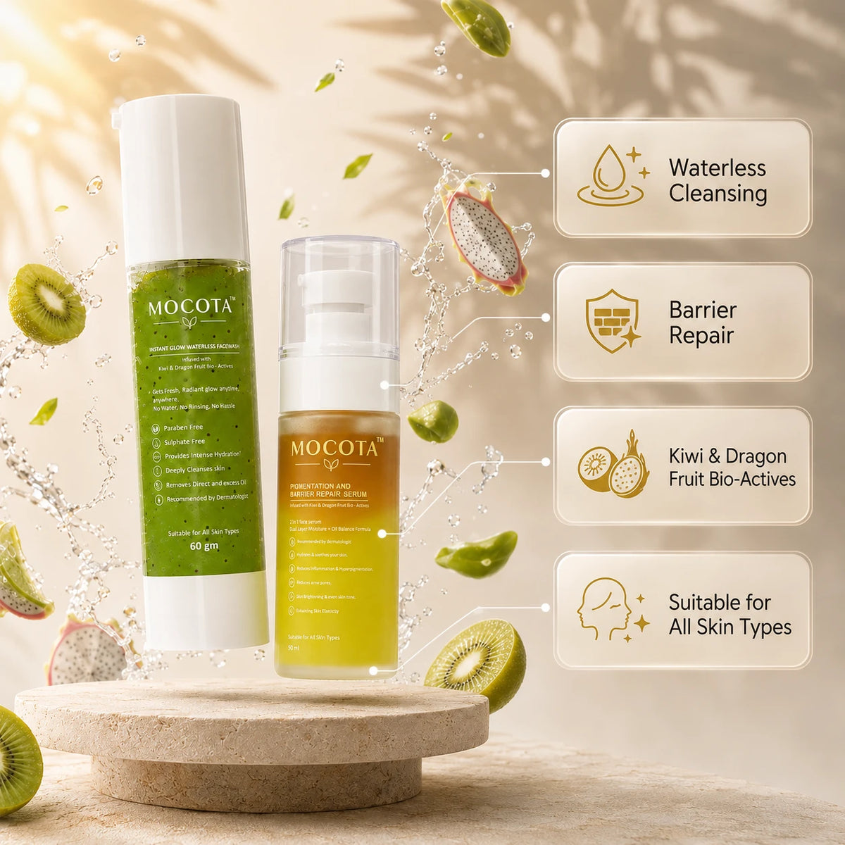 MOCOTA Waterless Facewash & Bi-Phasic Serum Combo | Refresh & Nourish Skincare D