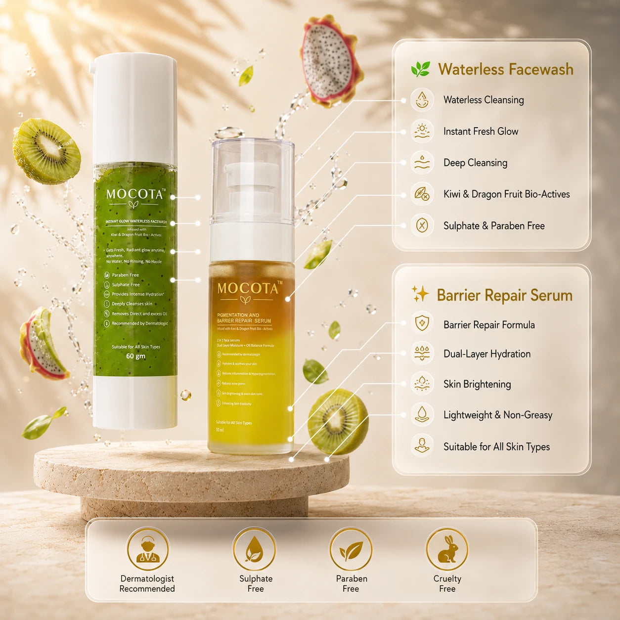 MOCOTA Waterless Facewash & Bi-Phasic Serum Combo | Refresh & Nourish Skincare D